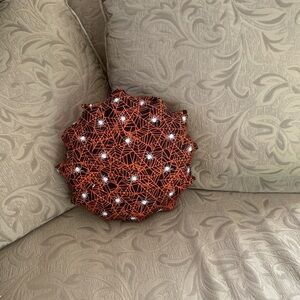 Handmade Orange and Black Spider Web Pillow